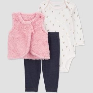 NWT Carter's infant baby faux fur 3 piece set and onsie 3 months
